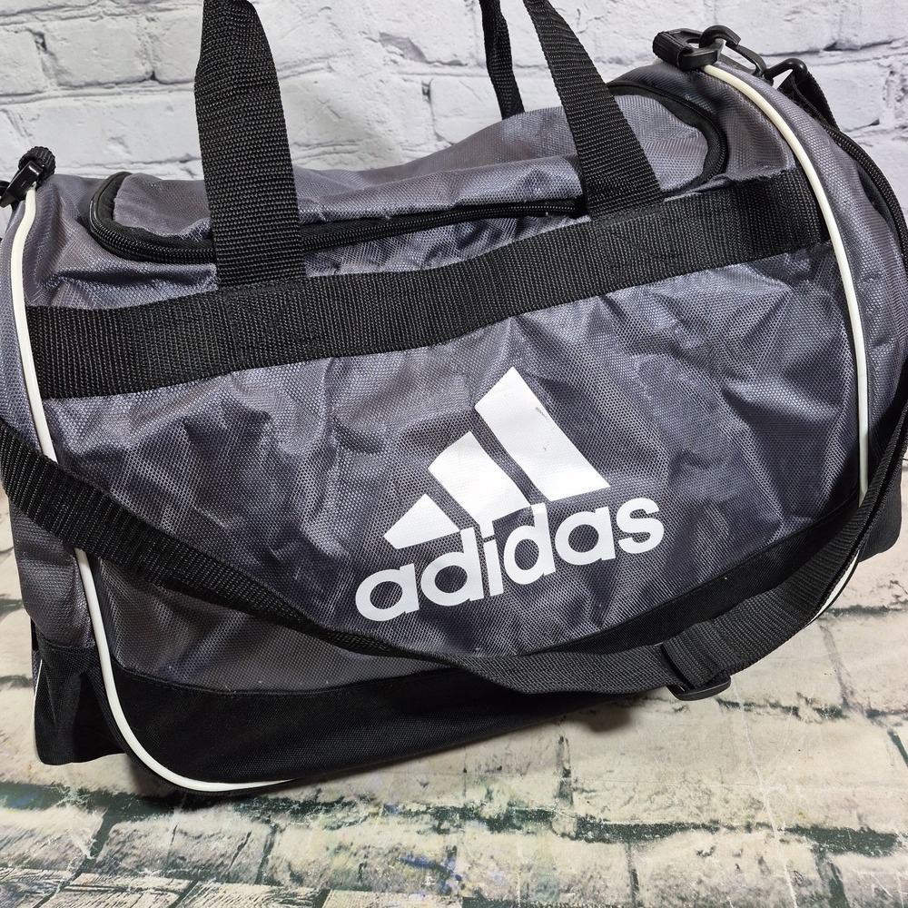 Adidas Duffle Bag Medium Black White Logo Grip Handle &‎ Shoulder Strap Gym Bag